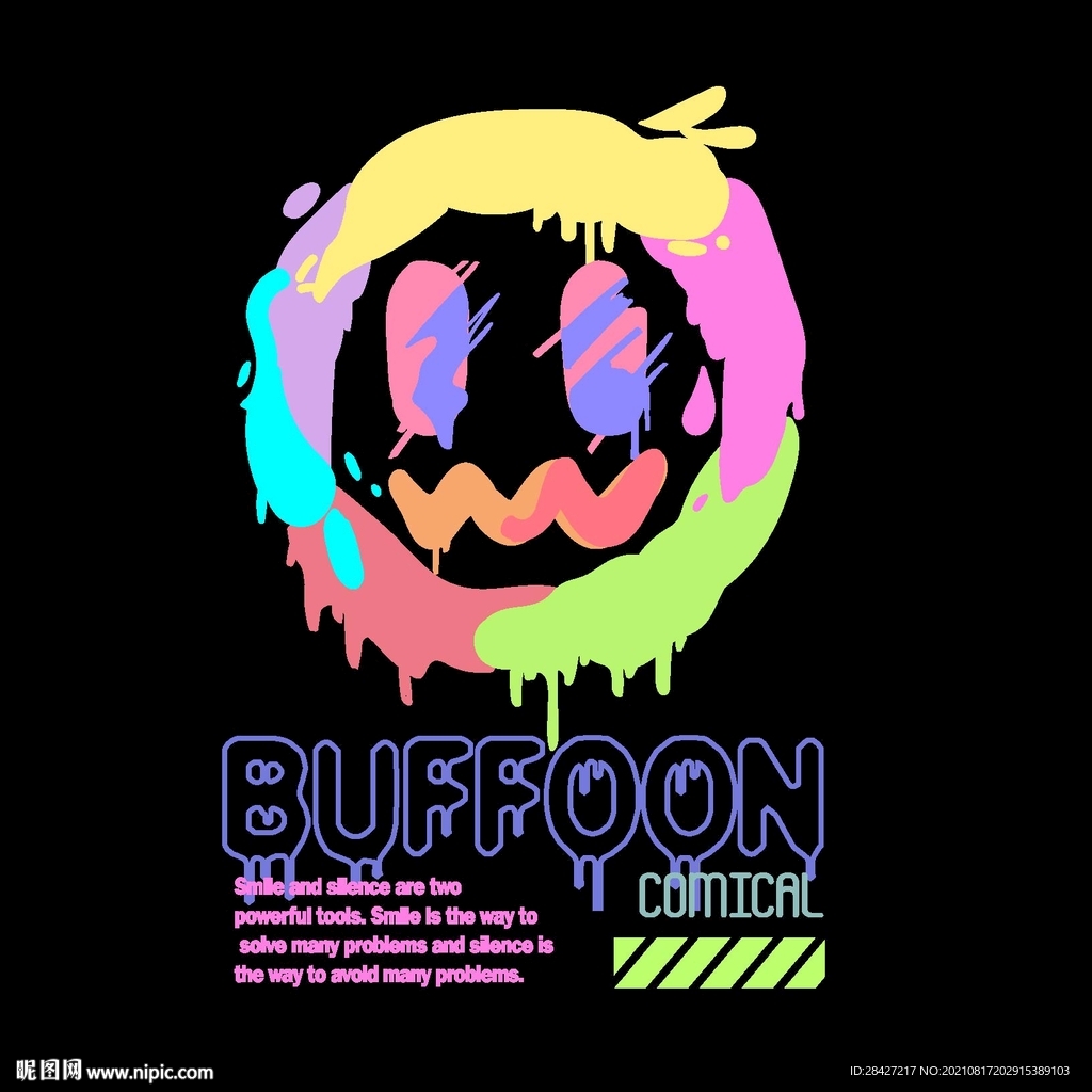 卡通彩色笑脸流印花图案