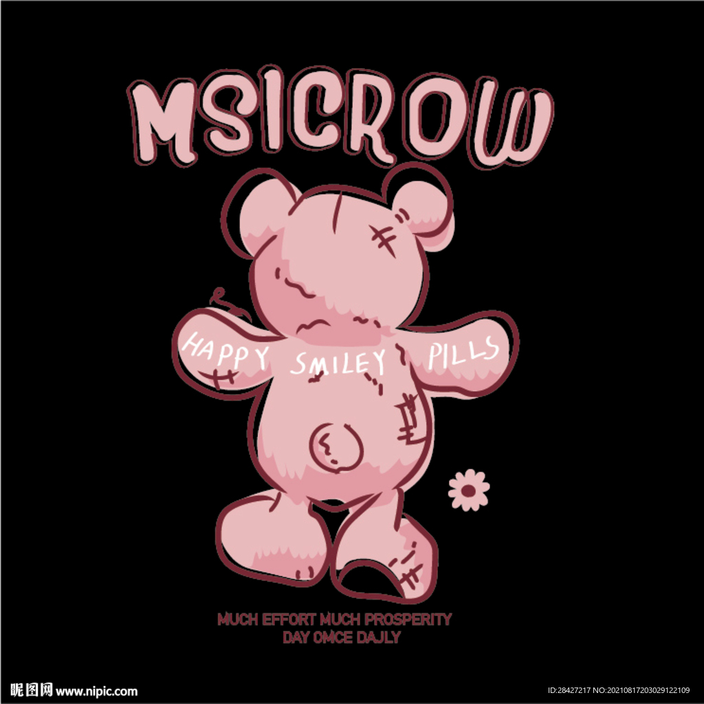 手绘涂鸦潮流熊背影图案印花