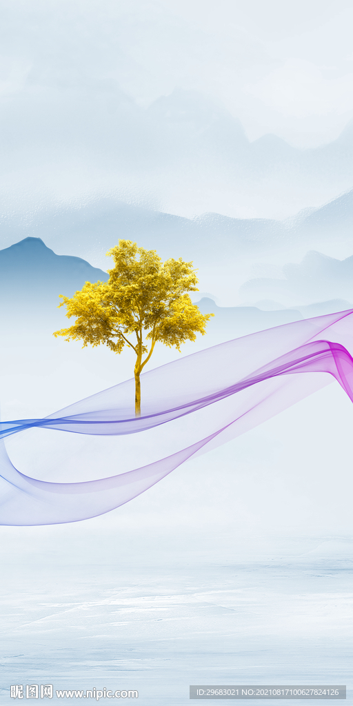 中国风山水玄关 分层TIF文件