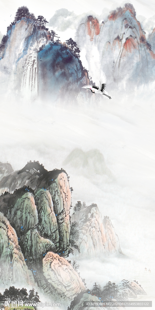 国画 无框玄关山水 TIF分层