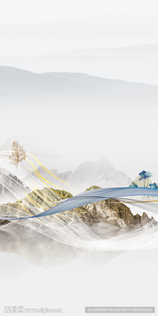 简约 无框玄关山水 TIF分层