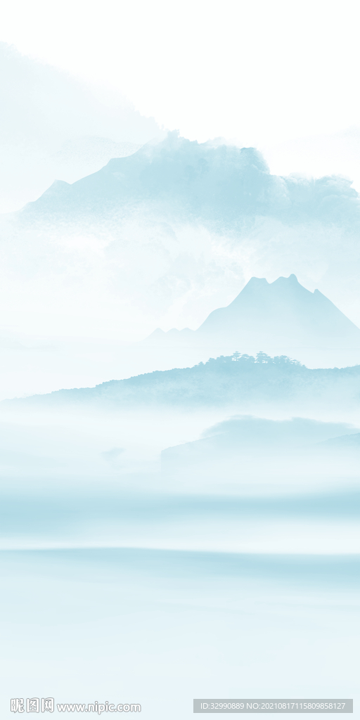 蓝色高档玄关山水 TIF分层