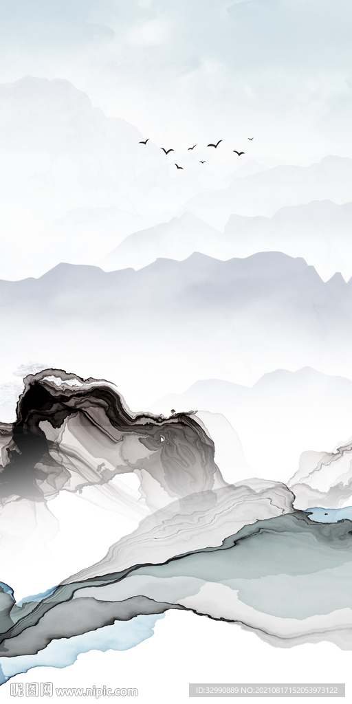 中式高档玄关山水 TIF分层