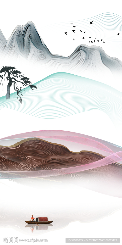 最新玄关画山水 TIF分层图