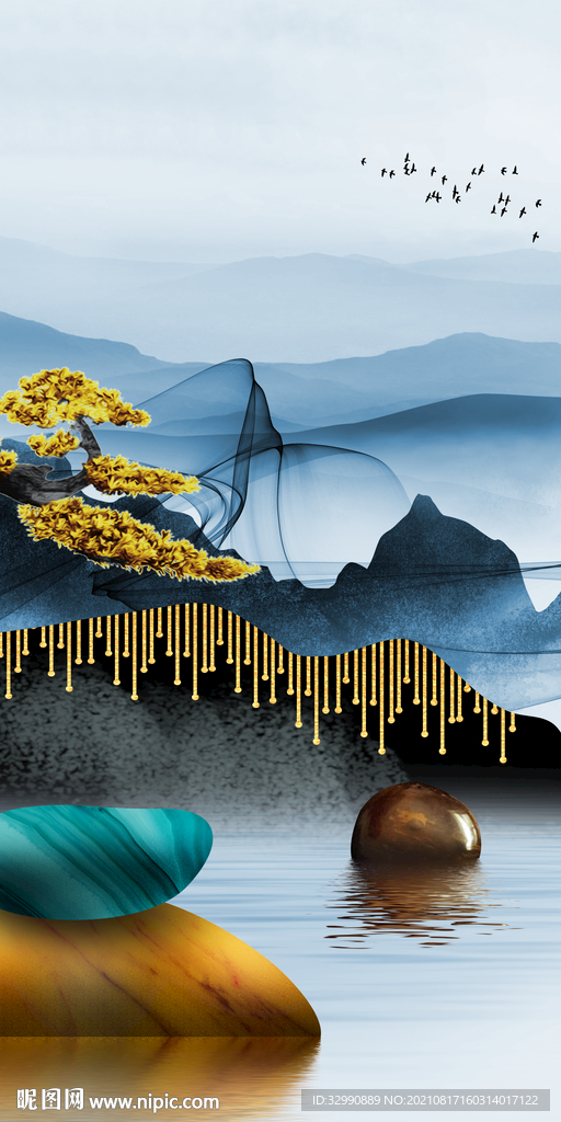 奢华玄关画山水 TIF分层图