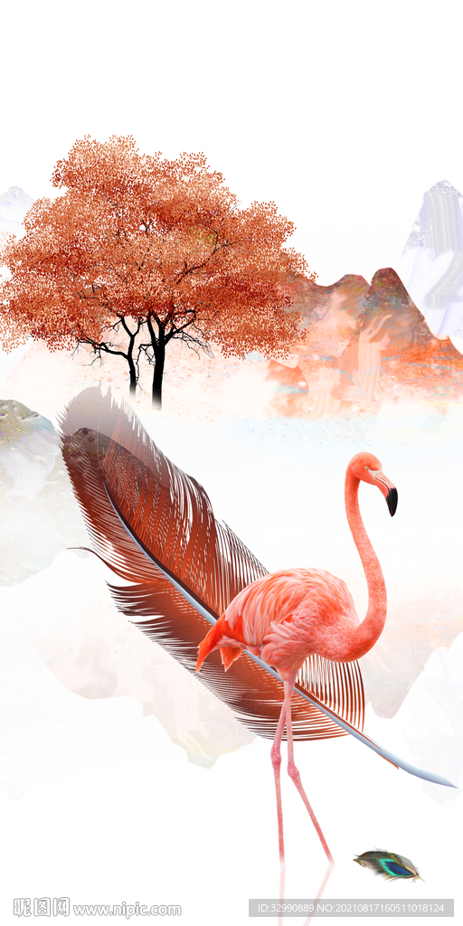 火烈鸟意境玄关山水 TIF分层