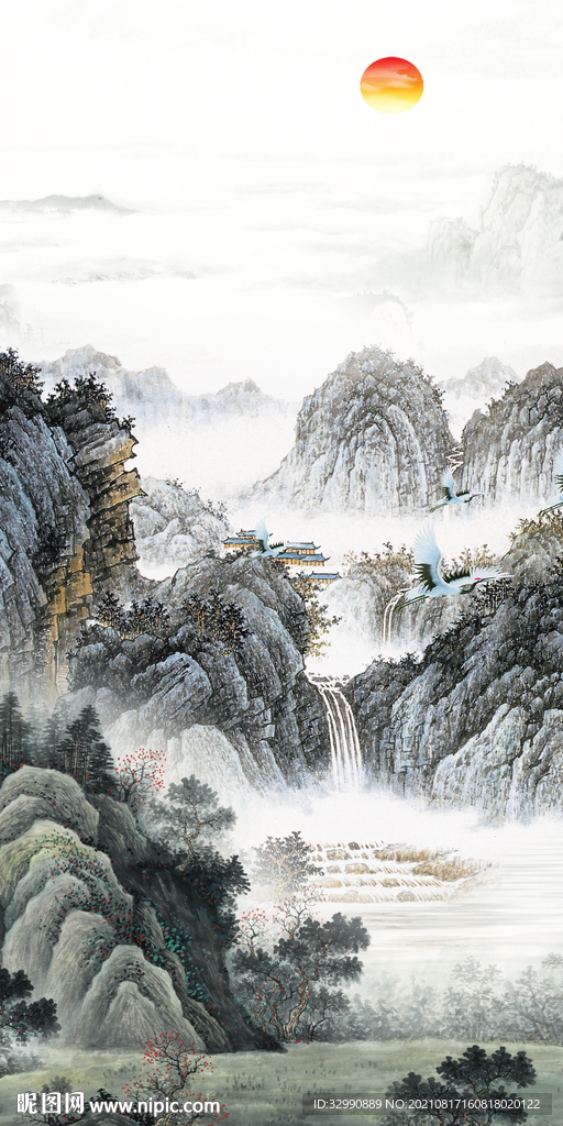 无框画玄关山水 TIF 分层画