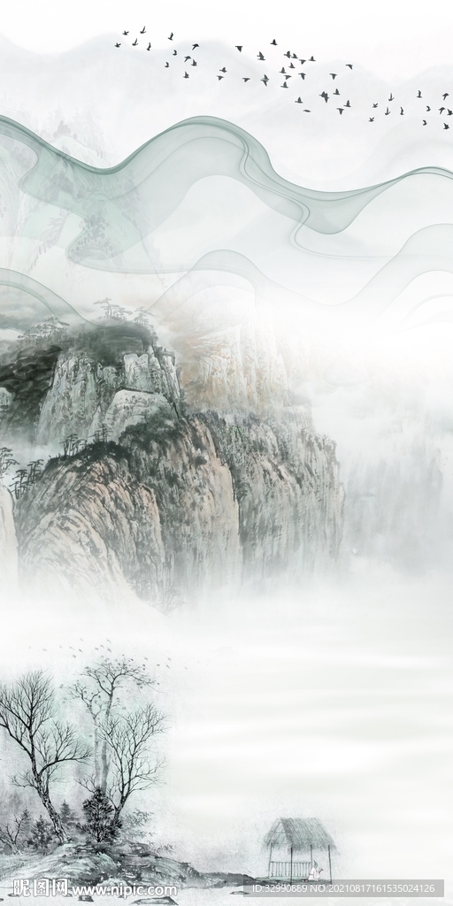 高档玄关山水 TIF 分层画