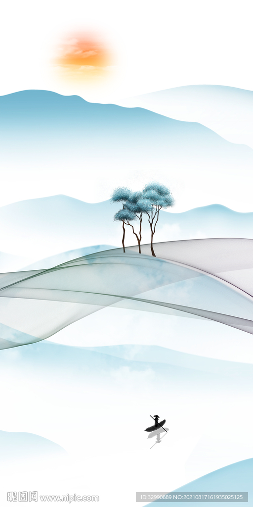 线条玄关山水 TIF 分层画