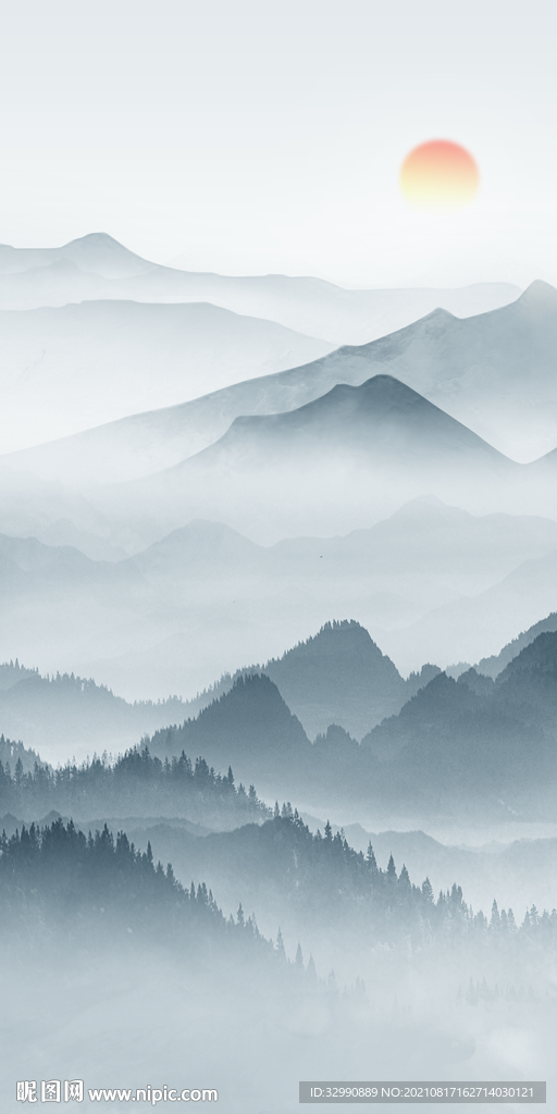 新中式玄关山水 TIF 分层画