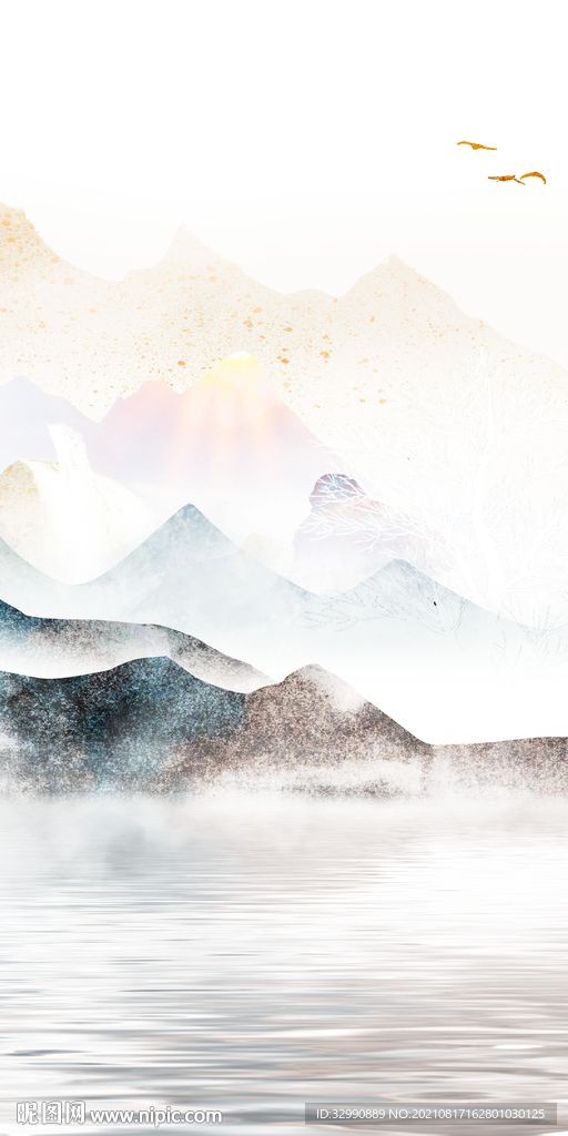 中国风玄关山水 TIF 分层画