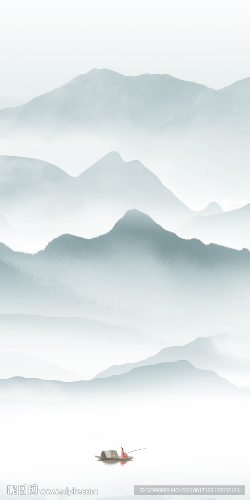 中式玄关山水 TIF 分层画