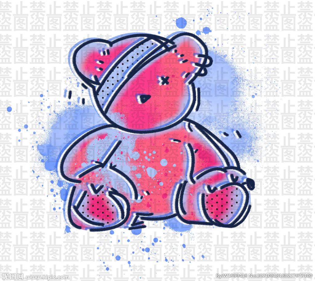 班服图案潮牌卡通动漫涂鸦小熊