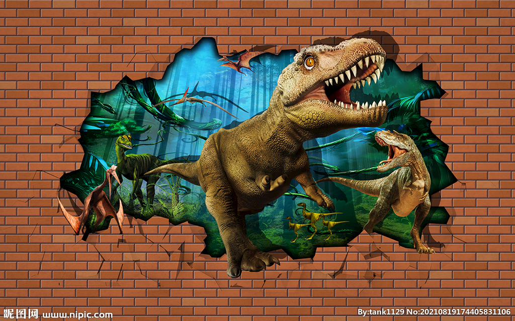3d侏罗纪恐龙背景墙