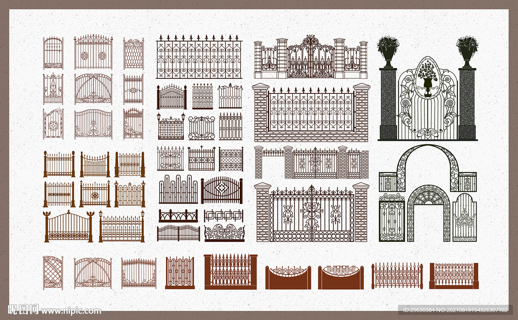 矢量欧式古典铁艺栅栏