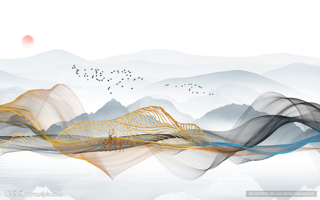 中式客厅意境山水 TIF分层