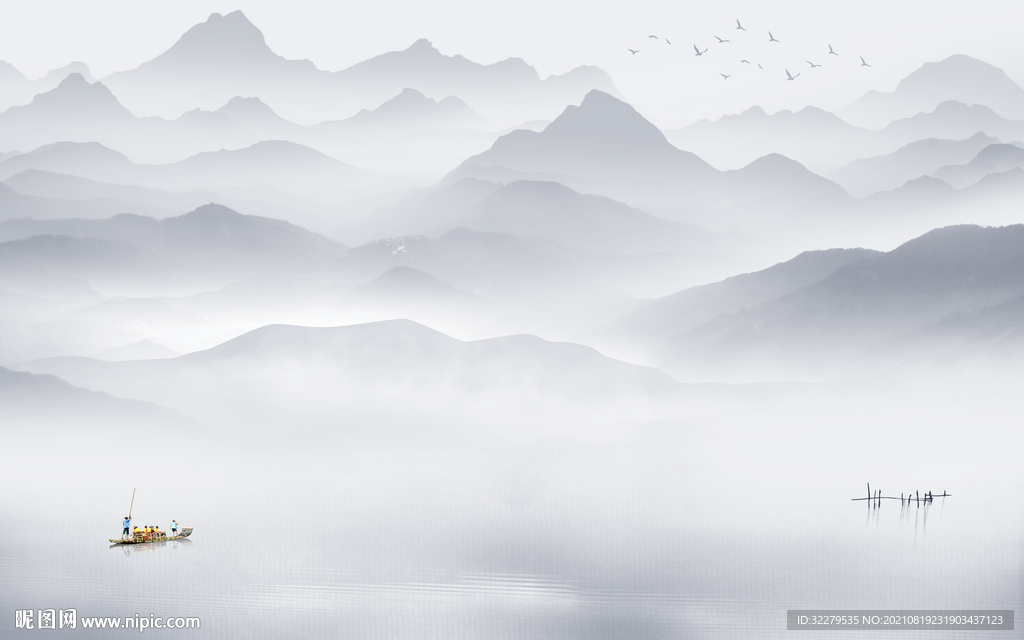 新中式客厅意境山水 TIF分层