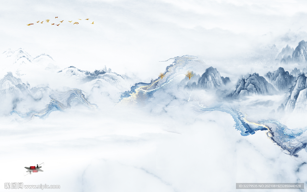 蓝色客厅意境山水 TIF分层