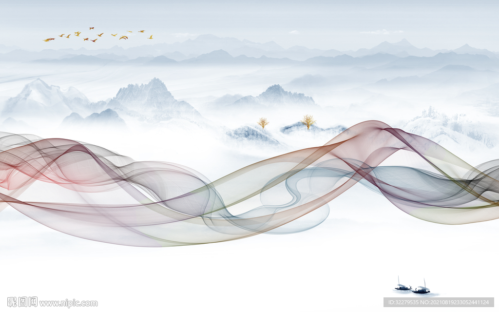 线条客厅意境山水 TIF分层