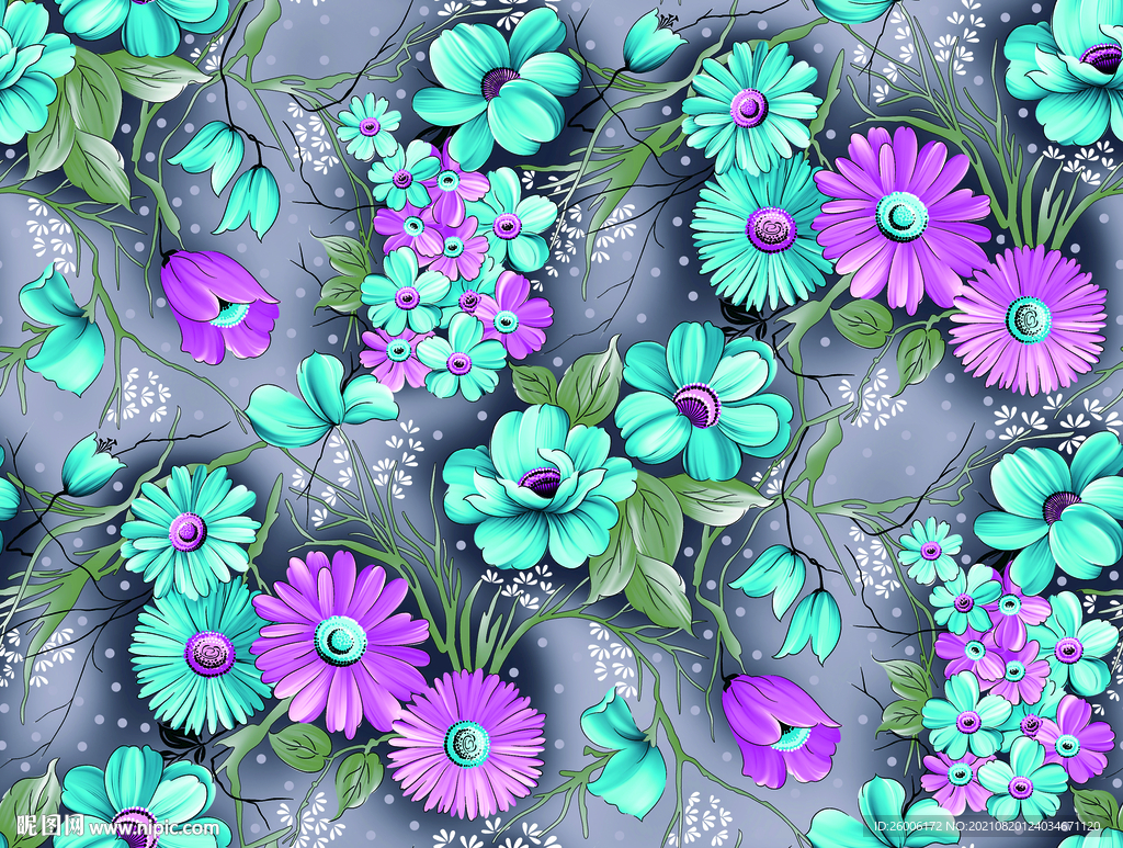 数码印花 大牌 复古小花 