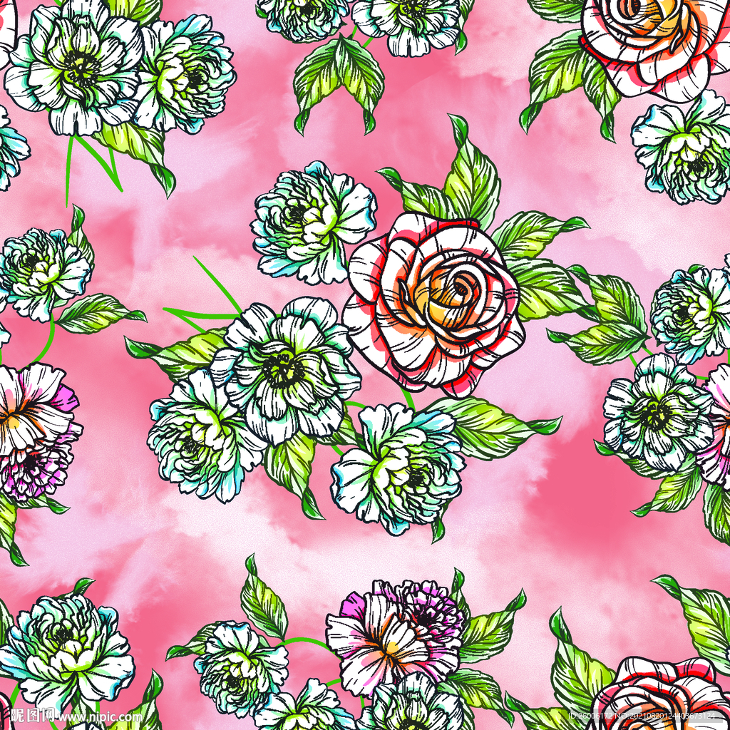 数码印花 大牌 复古小花 