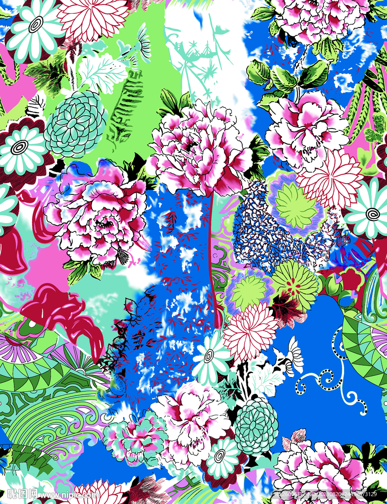 数码印花 大牌 复古小花 