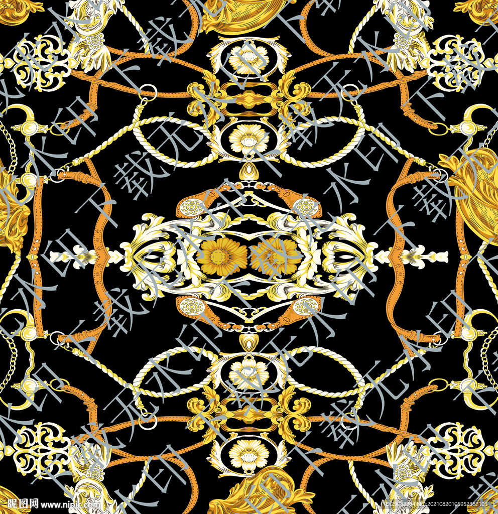 大牌 数码印花 链条花