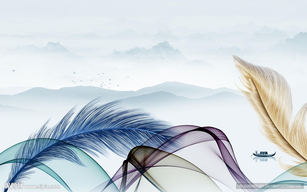 羽毛 高清客厅山水 TIF分层