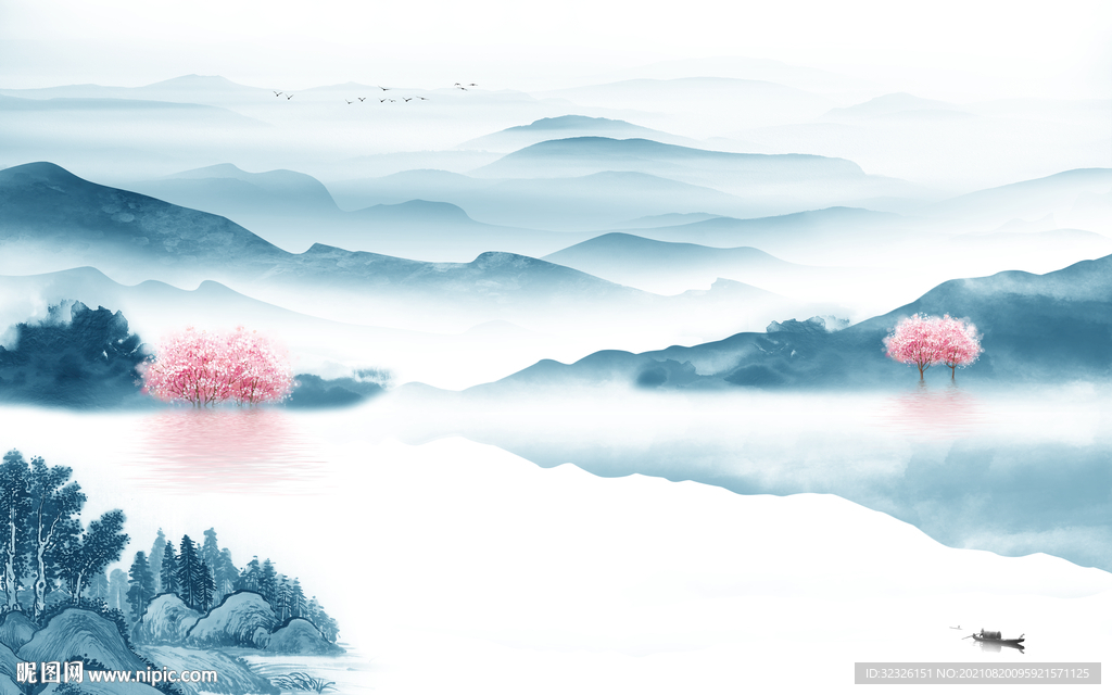 高档 背景墙山水 tif分层 