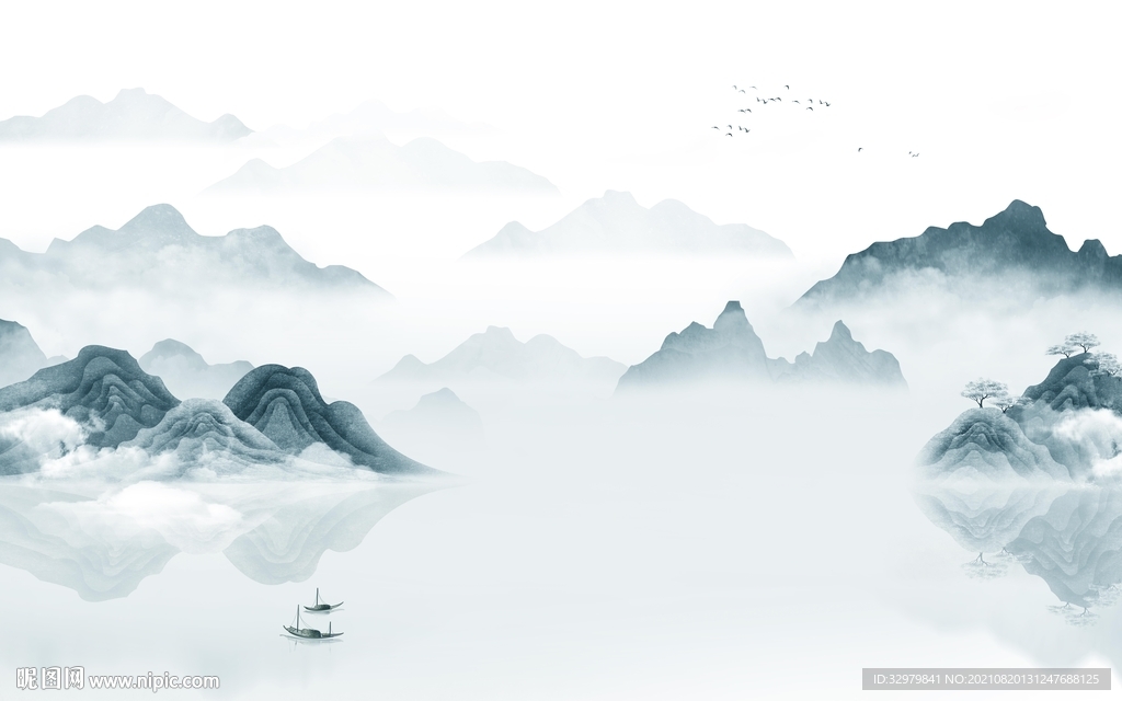 新中式山水客厅画 TIF分层 