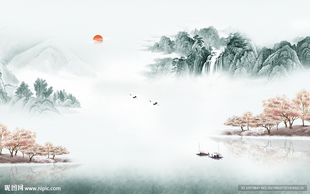 中式山水客厅画 TIF分层 