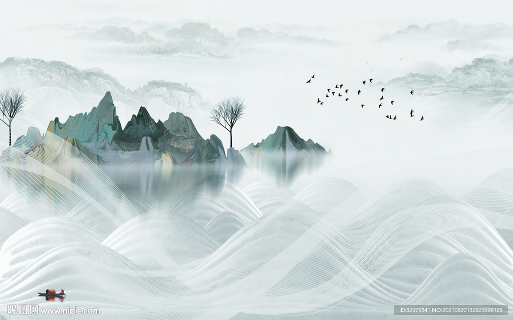 高档山水客厅画 TIF分层 