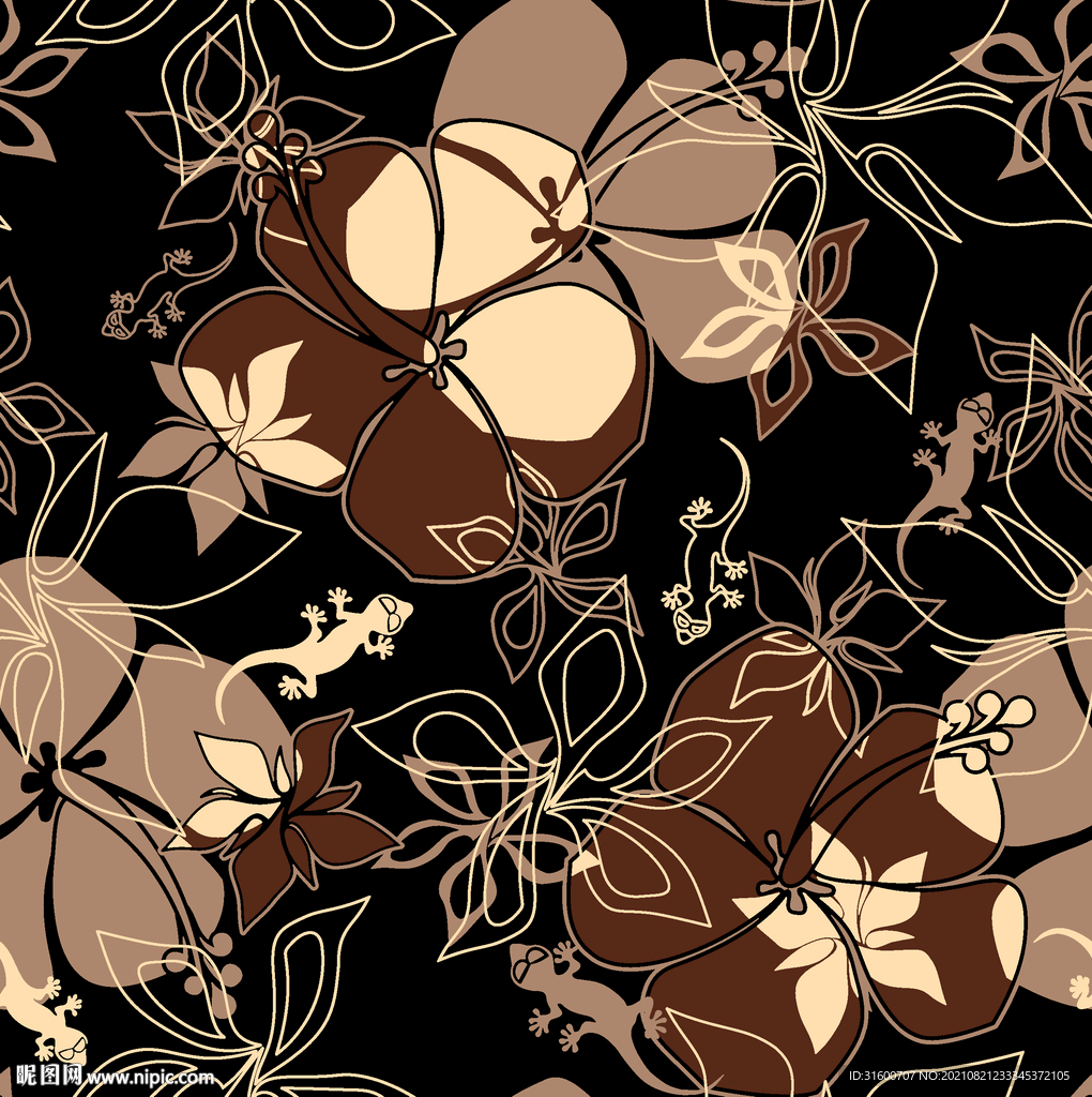 抽象传统色块花