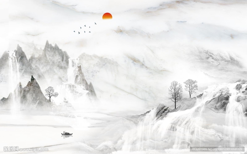 极简客厅灰色山水 TIF分层图