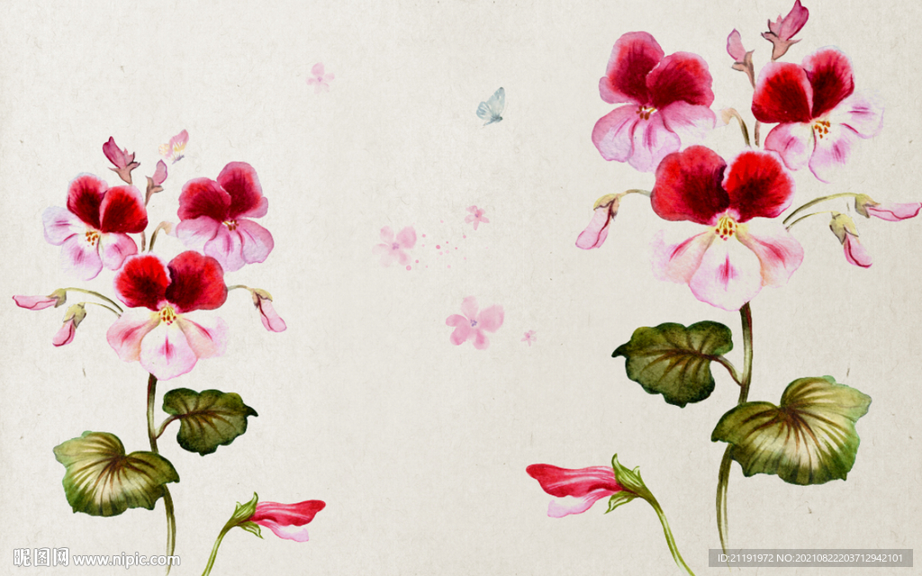 手绘花复古怀旧花朵壁纸欧式壁画