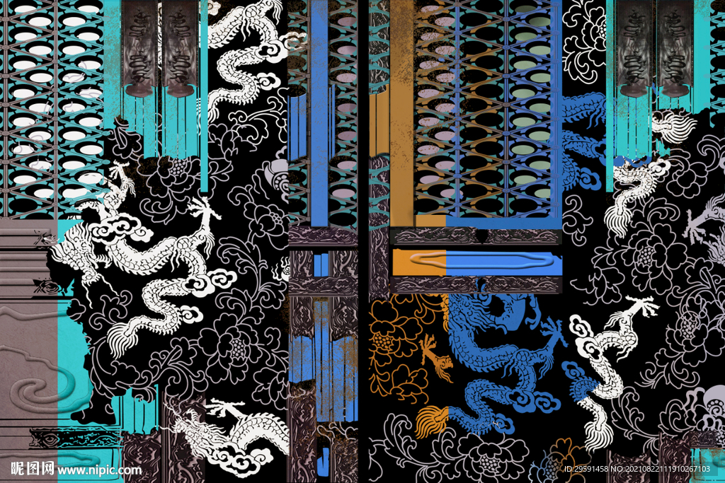 龙纹窗门背景墙