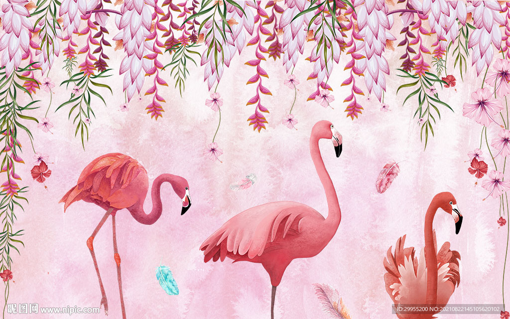 火烈鸟背景墙