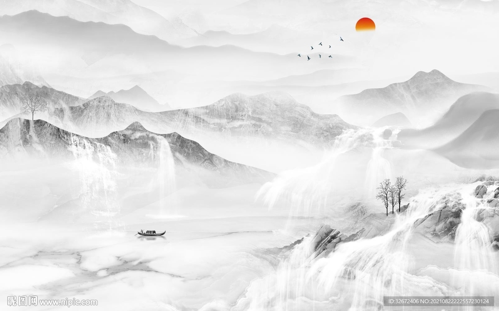 极简客厅灰色山水 TIF分层图