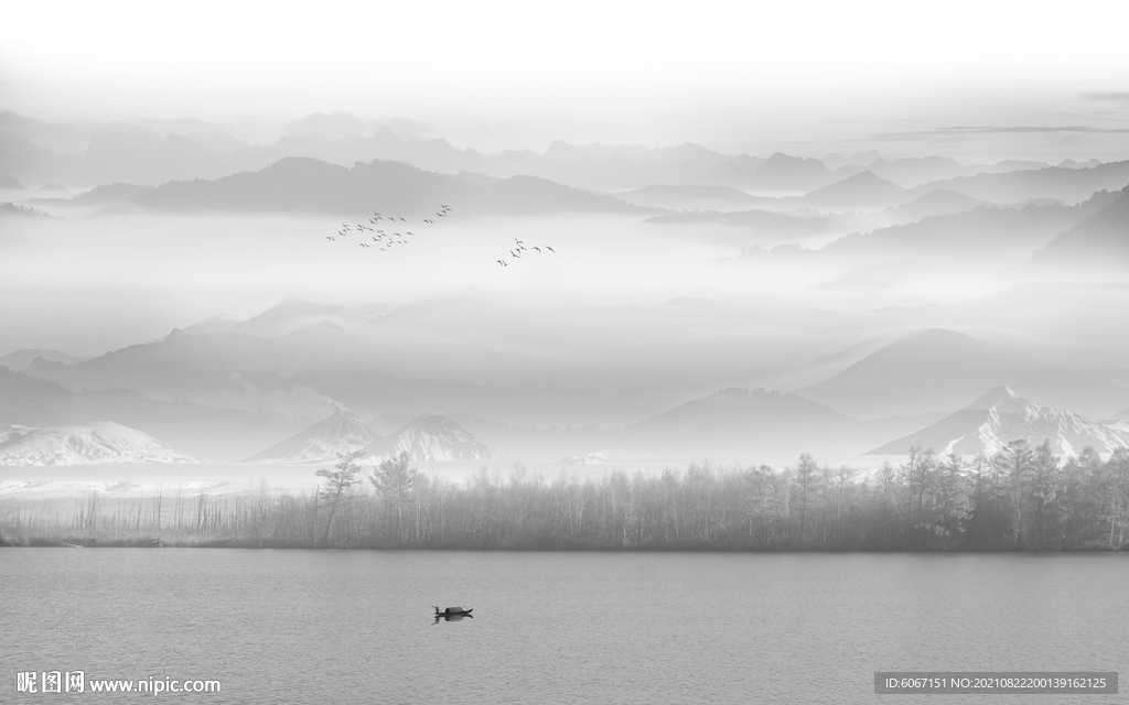 新中式水墨烟雾山水电视背景墙