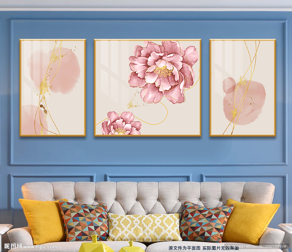 轻奢线条水彩花朵装饰画