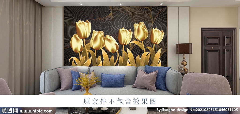 金色郁金香背景装修画