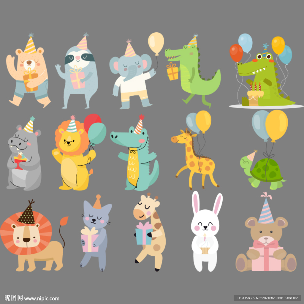 手绘卡通森系动物素材