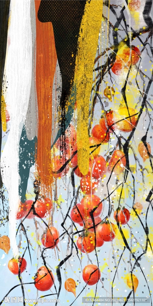 新中式抽象柿子油画