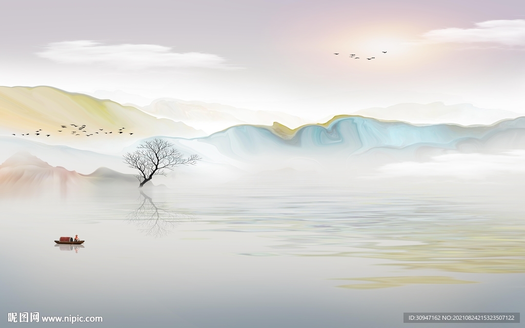 中式客厅山水图 TIF分层画