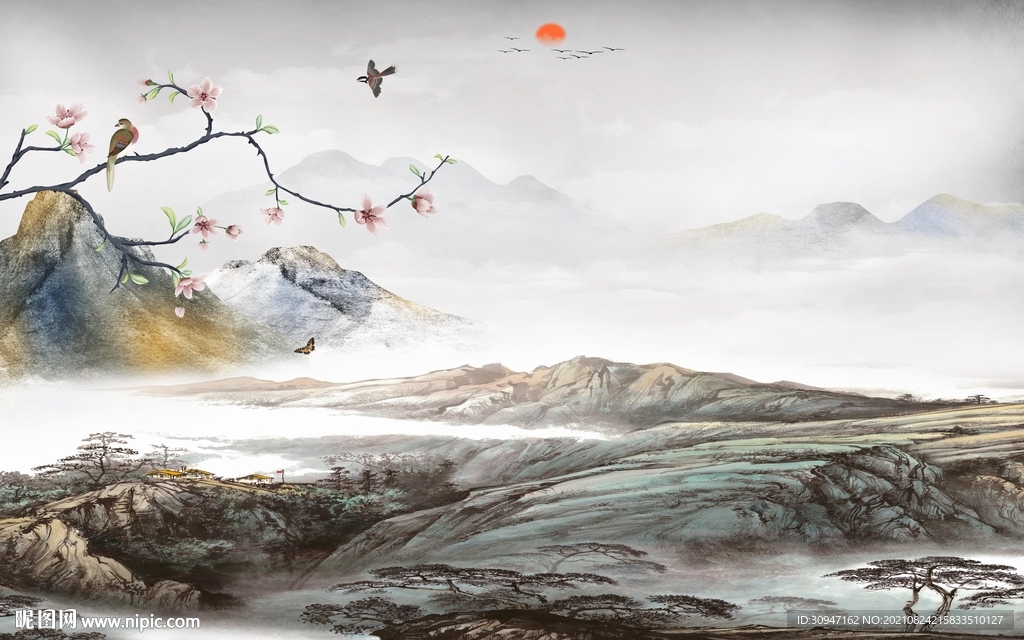 现代客厅山水图 TIF分层画