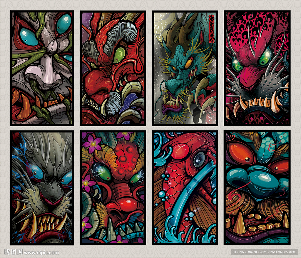 矢量手绘日式传统神兽