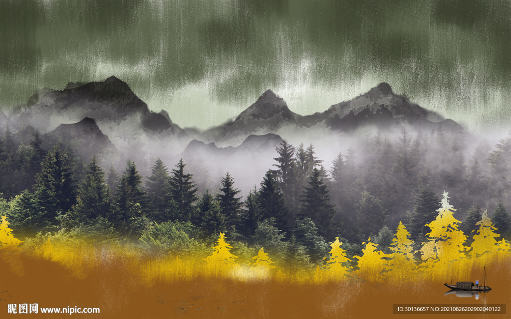 新款 山水客厅背景 TIF分层