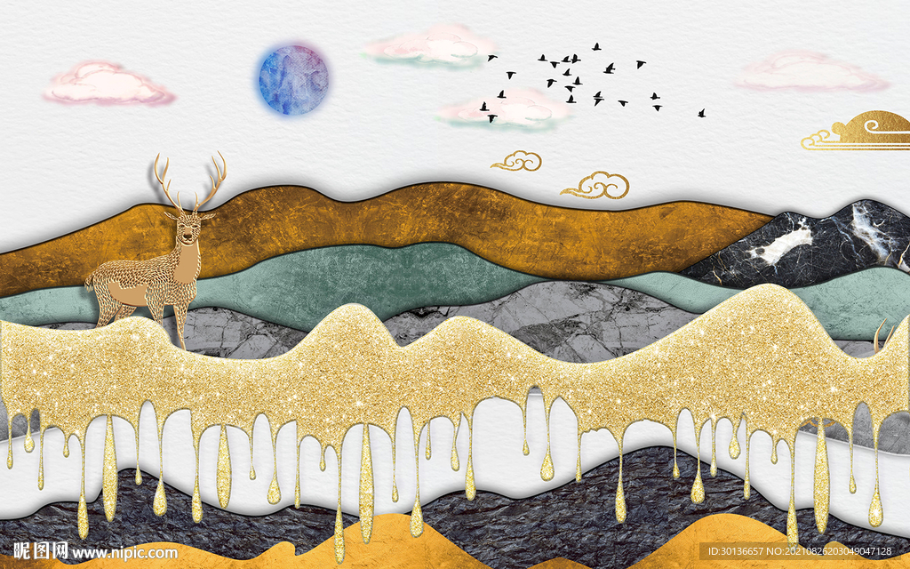 最新山水客厅背景 TIF分层