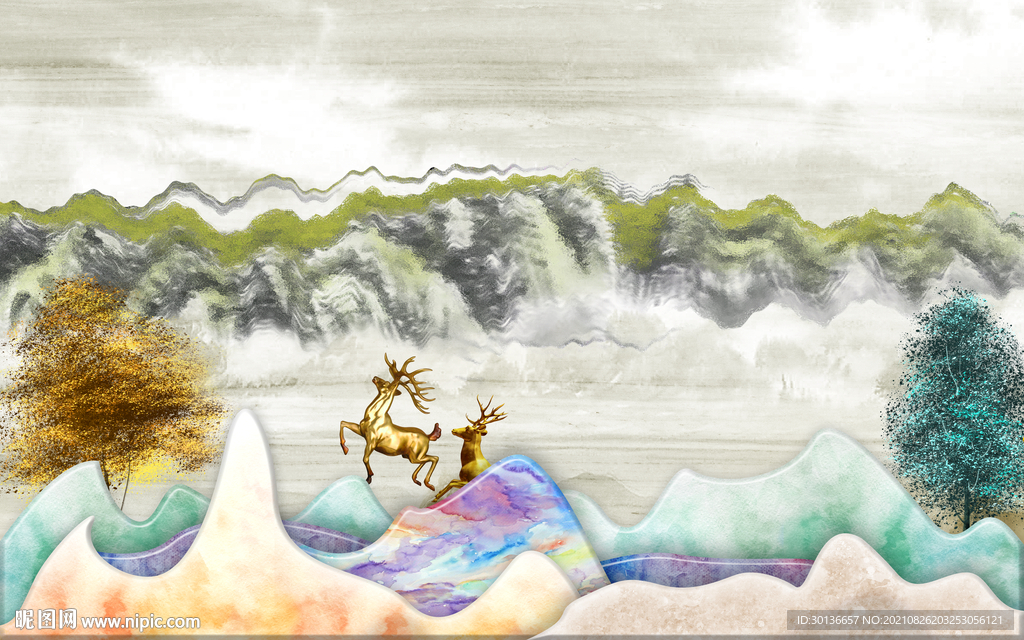 高端山水客厅背景 TIF分层