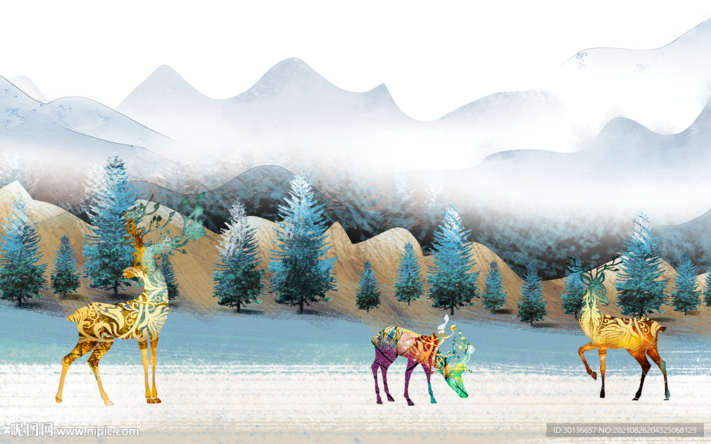 简约 山水客厅背景 TIF分层